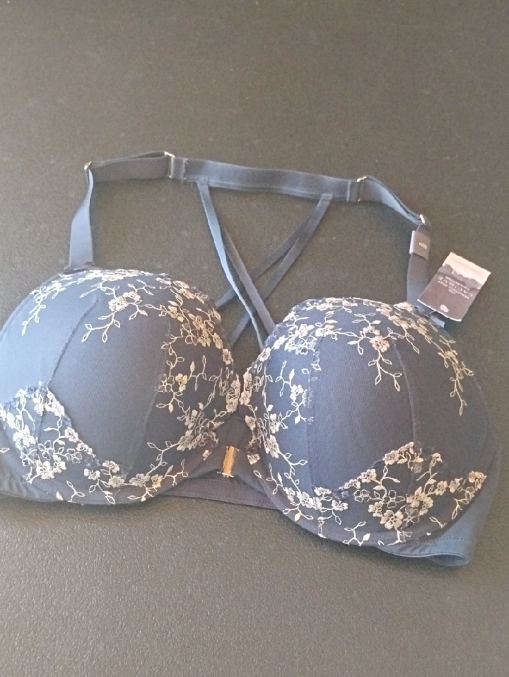 Cacique Blue Embroidered Push-Up Bra with Crisscross Straps - Picture 10 of 11